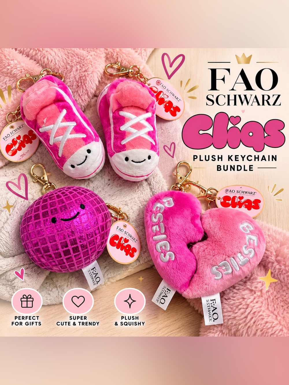 FAO Schwarz Cliqs Plush Keychain Bundle